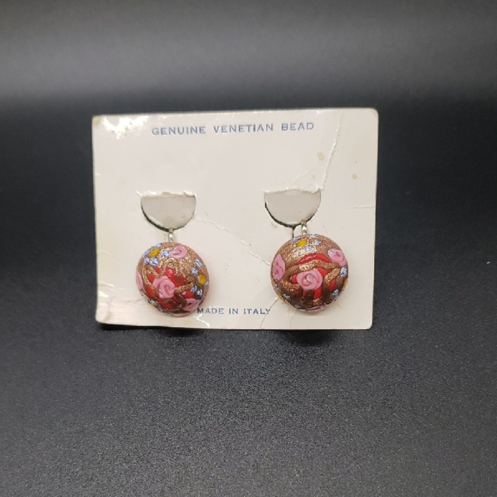 Vintage Murano Wedding Cake Earrings Venetian Glass Screw Back Italy